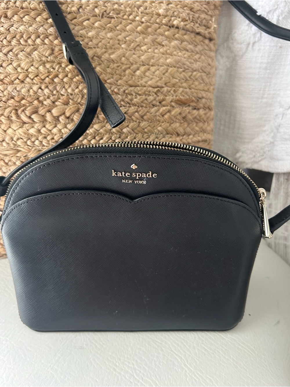 kate spade black Saffiano Dome Crossbody with Gold Hardware